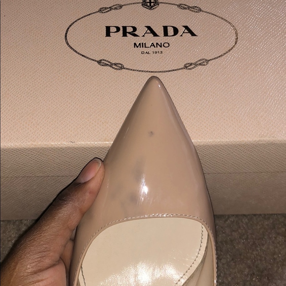 Prada Nude Patent Leather Pointed-Toe Pumps - Picture 3 of 11